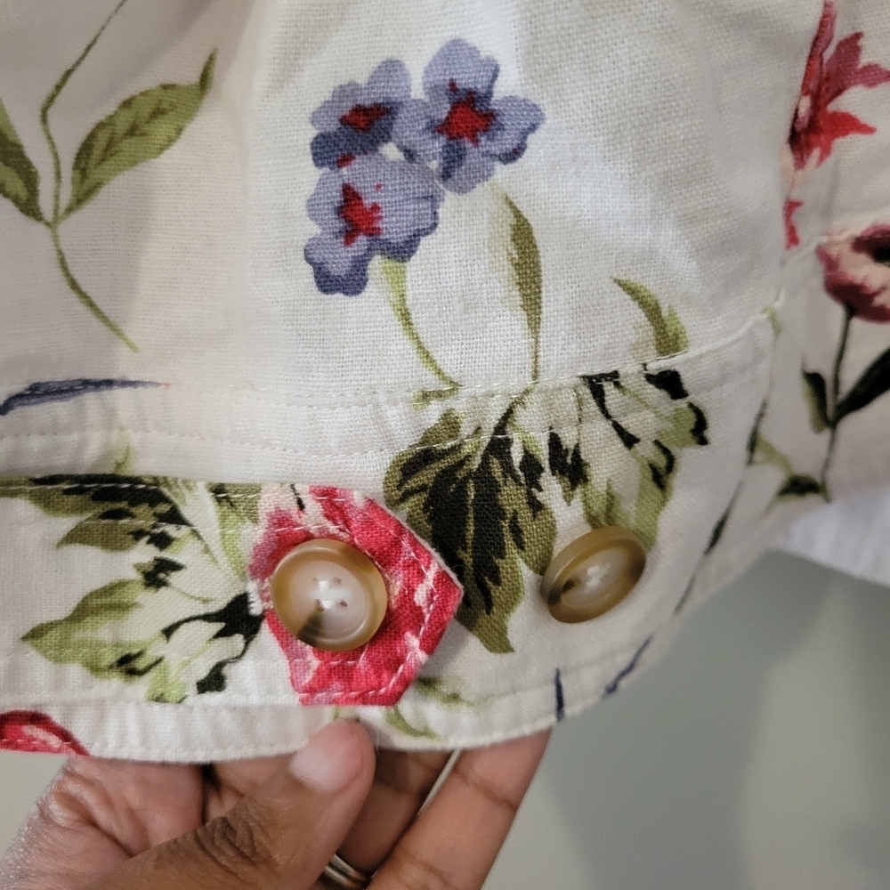 Tahari Women's Plus Size White Floral Linen Blend Shirt Jacket. Size 1X Coastal - Picture 9 of 13